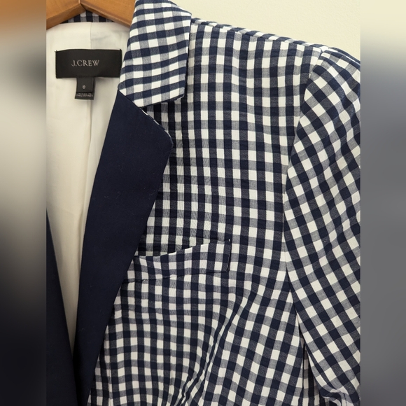 NEW J. CREW Puckered Gingham Blazer Jacket WOMEN'S 8 Navy White Cotton Preppy - Picture 6 of 16